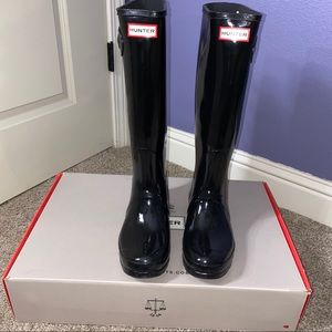 black gloss original tall hunter rain boots